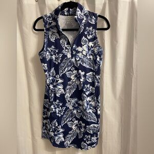 Floral Sleeveless Dress in Blue and White